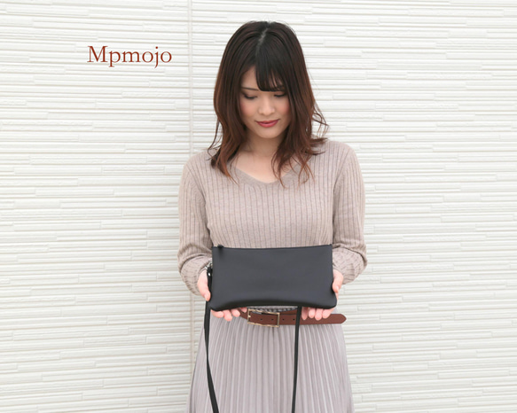 大人の撥水レザーポーチ　サコッシュ　シンプルショルダーバッグ、お財布ポーチNew!! 11枚目の画像