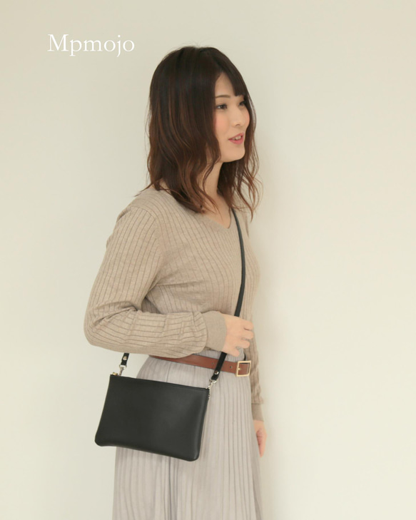 大人の撥水レザーポーチ　サコッシュ　シンプルショルダーバッグ、お財布ポーチNew!! 10枚目の画像