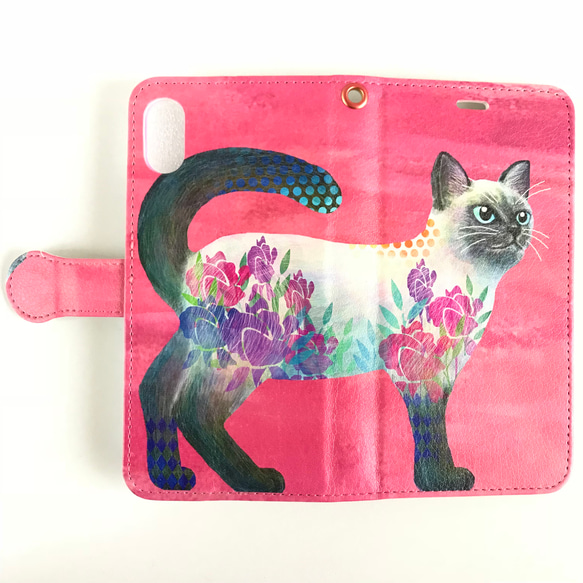 猫シリーズ「シャム猫」手帳型スマホケース　iPhone 2枚目の画像