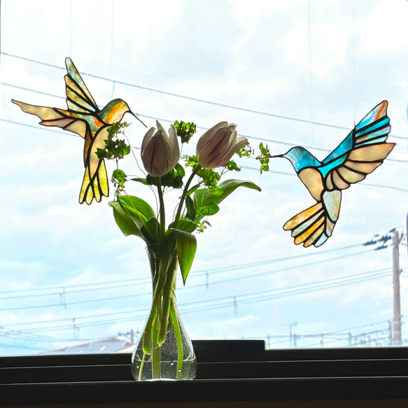 ステンドグラス サンキャッチャー ハチドリ ～Hummingbird～ [２羽セット] 2枚目の画像