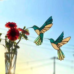 ステンドグラス サンキャッチャー ハチドリ ～Hummingbird～ [２羽セット] 3枚目の画像