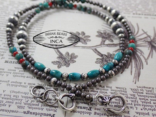 シルバーバングル HS刻印ナバホパールネックレス 本日限定　超希少天然ターコイズ