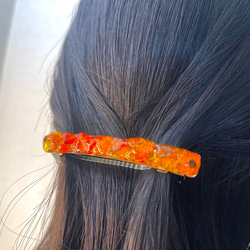 オレンジ琉球ガラス  キラキラバレッタ 髪留め 全長8センチ 4枚目の画像