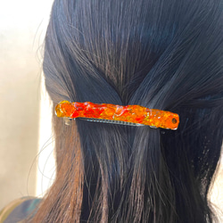 オレンジ琉球ガラス  キラキラバレッタ 髪留め 全長8センチ 5枚目の画像
