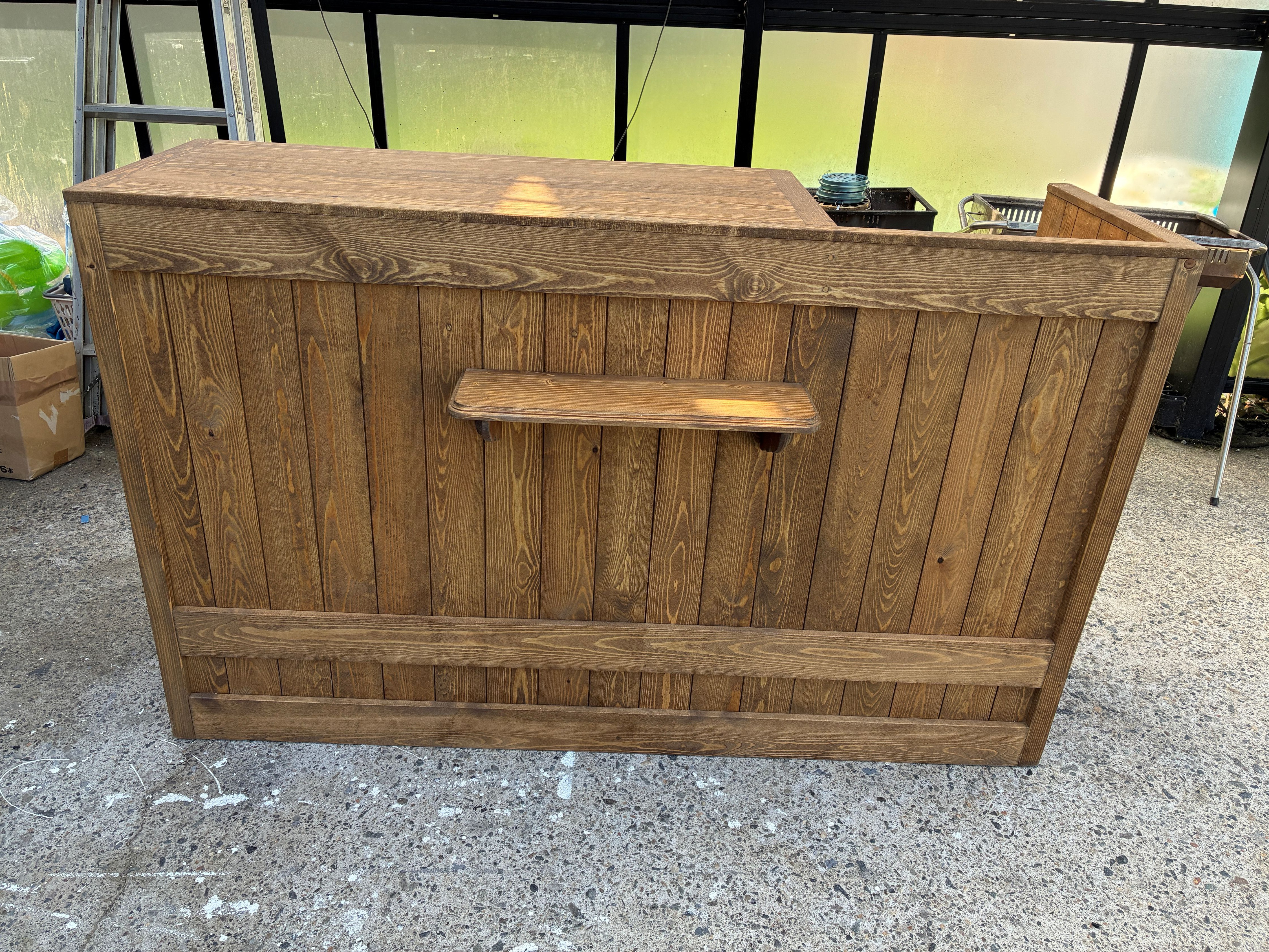 受付カウンターテーブル　レジカウンター［受注製作］☆ダーク【レジ用凹み付】【1500】シェルフ付★店舗☆