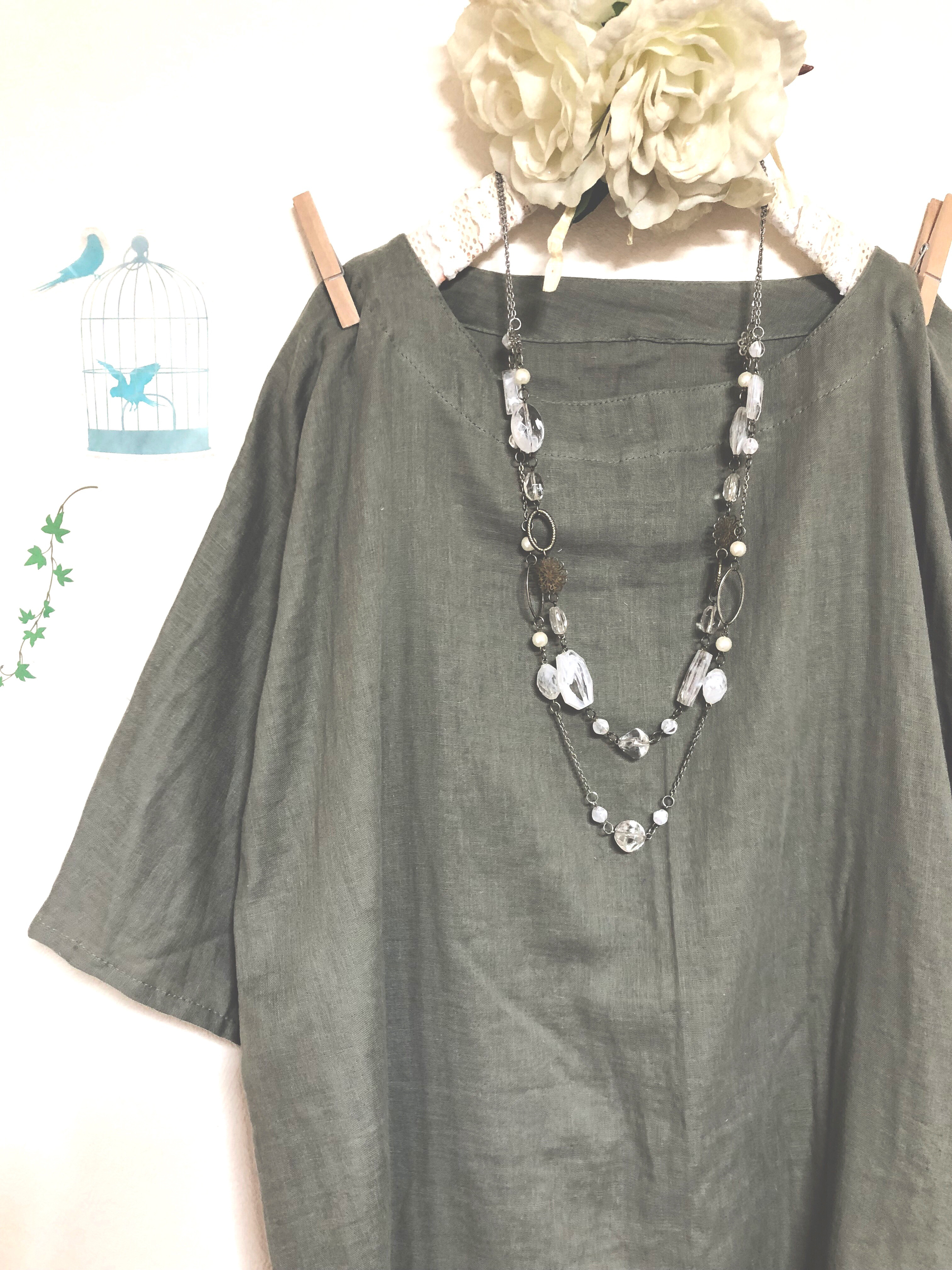 大人のダブルガーゼ/ ふんわり着心地抜群！カーキアッシュ(色変更ok‼️) (身幅調整可 最大90cm迄)