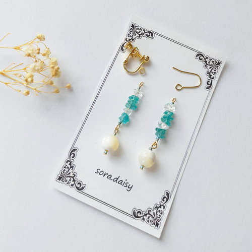 no.4117 レトロバッグとパールと水晶 天然石ピアス/イヤリング no.4117