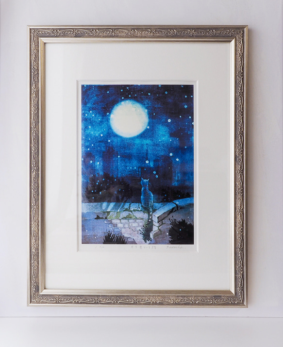 水彩画、夜空のプリント、満月の装飾 月の絵画 絵画　月 アート Ra Valtntina by 絵画