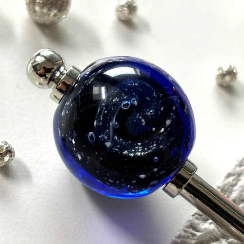 かんざし 銀河の様なとんぼ玉 紺 ネイビー 青 ブルー トンボ玉 蜻蛉玉