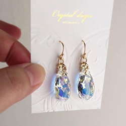 超大…華麗、迷人的水滴形、高品質水晶耳環（耳環）Aurora，非常適合獨奏，Kiwa 水晶玻璃 第10張的照片