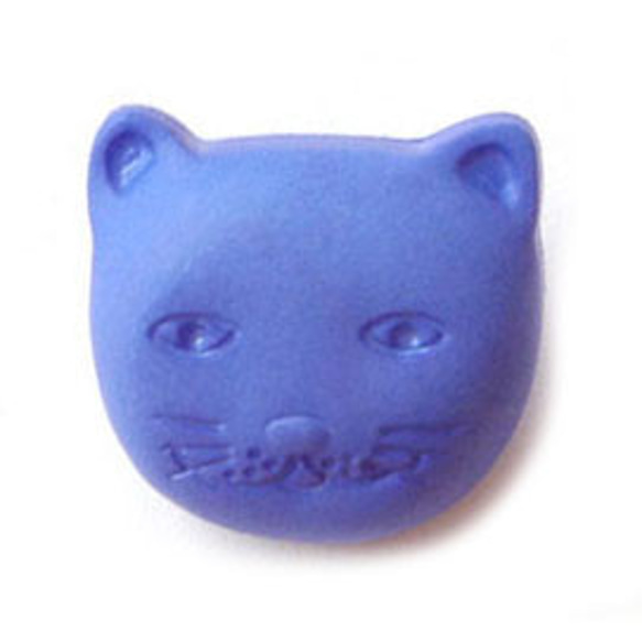 フランス ボタンねこさんフェイス　ブルー 3個 猫 キャット　b-0492 1枚目の画像