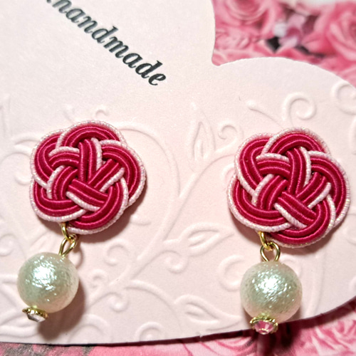 水引梅結びピアス・イヤリング(ピンク) ピアス（その他） m.i.handmade