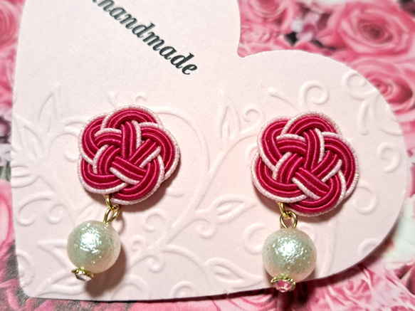 水引梅結びピアス・イヤリング(ピンク) ピアス（その他） m.i.handmade