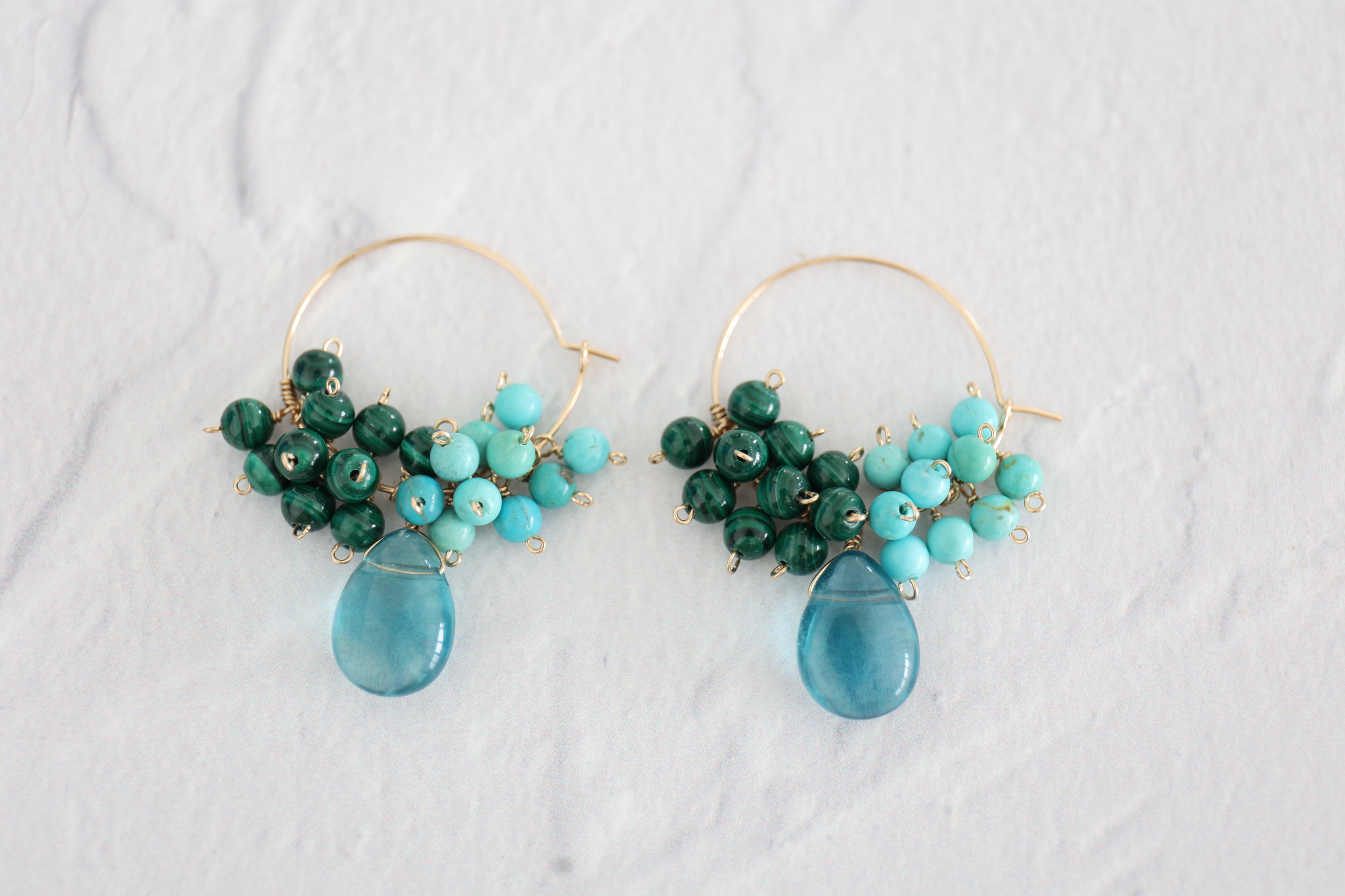 14KGF turquoise malachite flowlignt hooppierce[kgf0516]