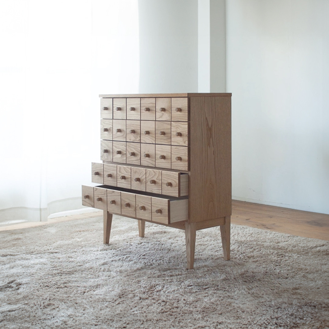 くりの大きなドロワー木の取手（幅75cm・国産栗材・オイル仕上・木製取手）キャビネット 収納 小物入れ