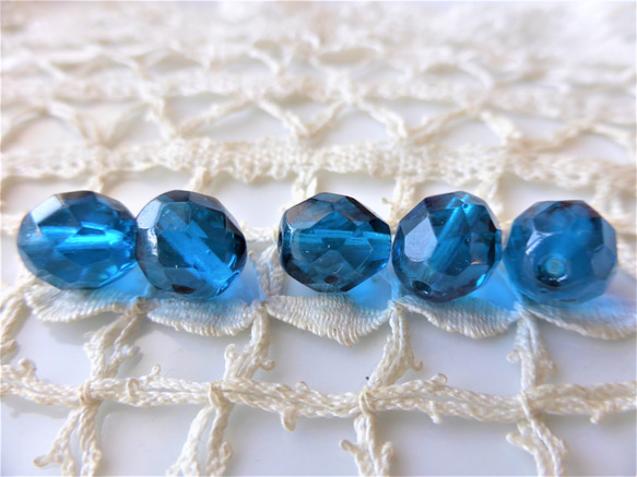 FP 濃いブルー　チェコビーズCzech Glass Beads5個 1枚目の画像