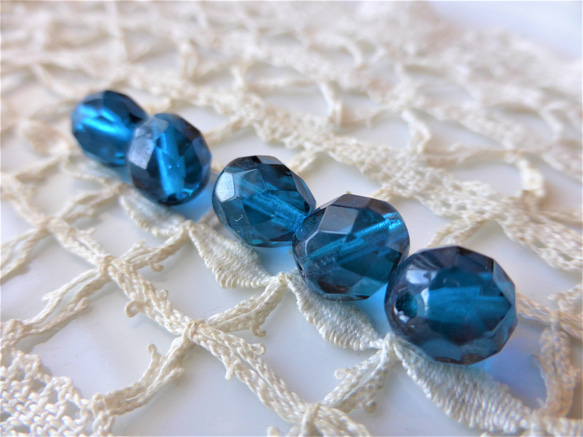 FP 濃いブルー　チェコビーズCzech Glass Beads5個 2枚目の画像