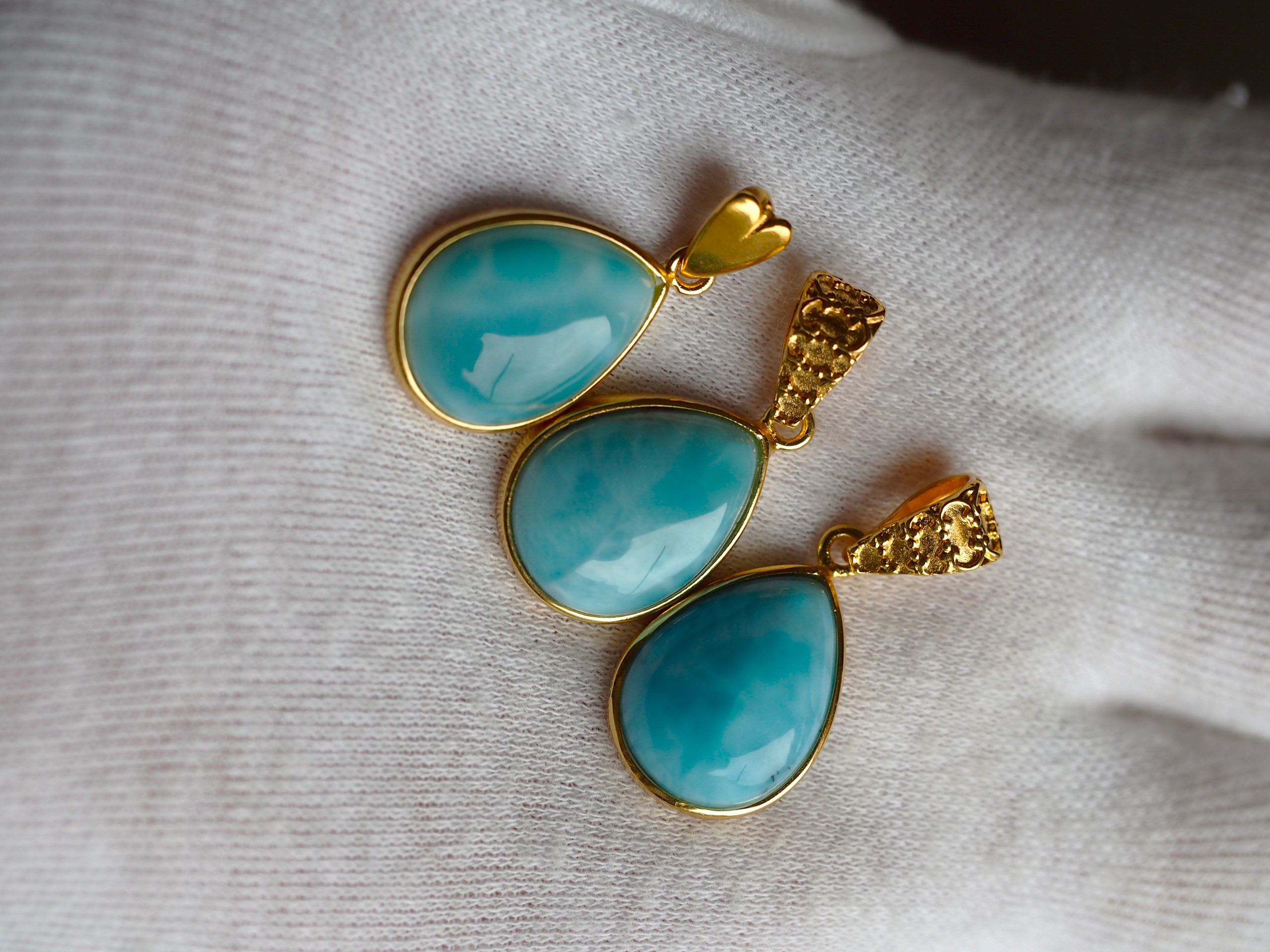 ラリマー１４　S925GP ティアドロップカボションペンダントトップ