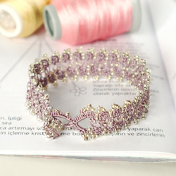 OYA crochet bracelet [CROWN] Silver Mauve 第1張的照片