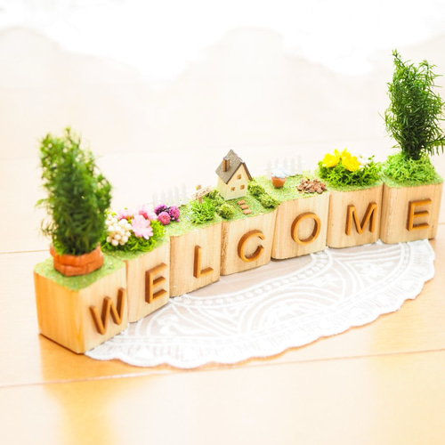 文字が選べる＊木製サイコロオブジェ】ウェルカム WELCOME 玄関