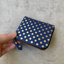 【セミオーダーできます】ピッグスキンのスリムなミニ財布　みずたまネイビー 7枚目の画像