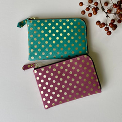 【セミオーダーできます】ピッグスキンのスリムなミニ財布　みずたまネイビー 14枚目の画像