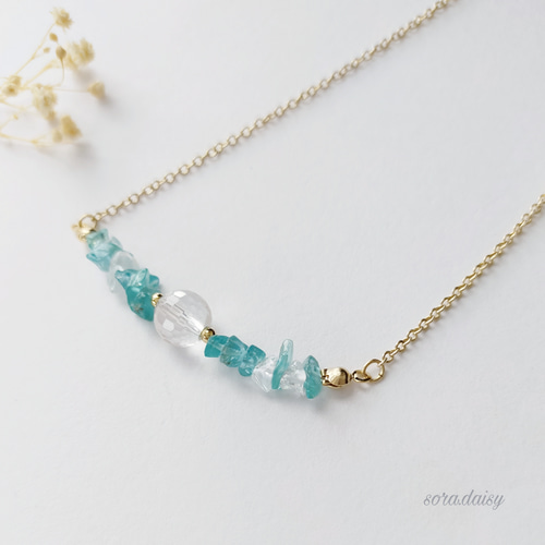 水晶・アパタイトの天然石ネックレス/ ブルーハワイⅡ さざれ石 水晶・アパタイトの天然石ネックレス/ ブルーハワイⅡ さざれ石
