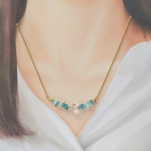 水晶・アパタイトの天然石ネックレス/ ブルーハワイⅡ さざれ石