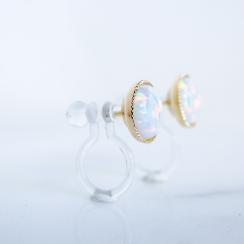 オパール ピアス 10K カボッションカット スタッドピアス 作家 オパール ピアス 10K カボッションカット スタッドピアス 作家
