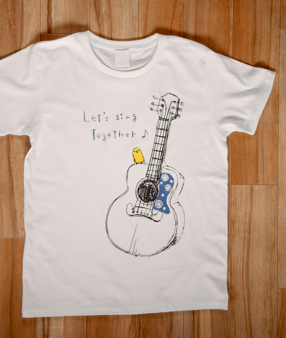 ギターと小鳥のTシャツ ＊再販＊ 2枚目の画像