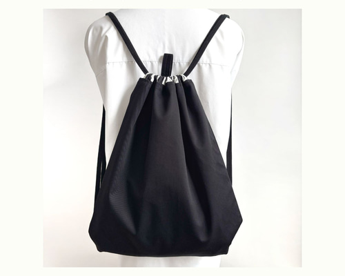 ナップサック／シンプルブラック／2サイズ（KIDS・LARGE）A4対応・日本