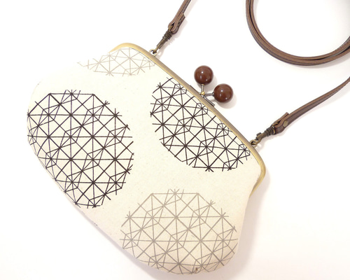 親子がま口ショルダーバッグ 幾何学模様 グレー ポシェット がま口