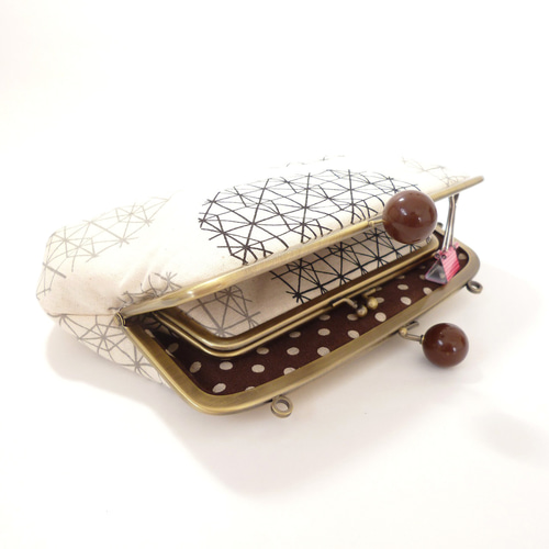 親子がま口ショルダーバッグ 幾何学模様 グレー ポシェット がま口