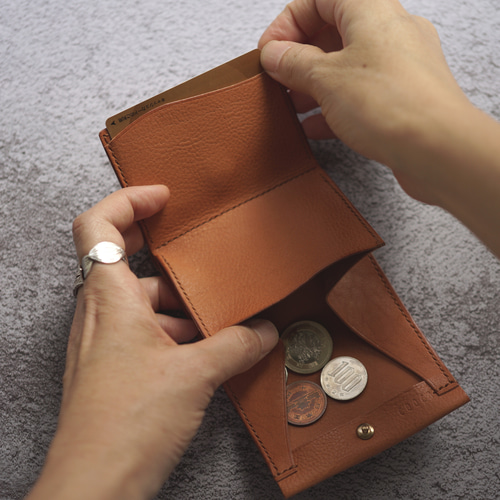 手縫い♪イタリアンレザーのボックスコインケース型スリムミニ財布