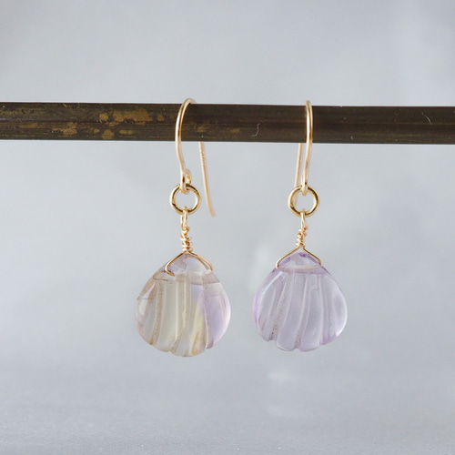 14kgf天然石アメトリンオーバルカットと淡水パール ピアス