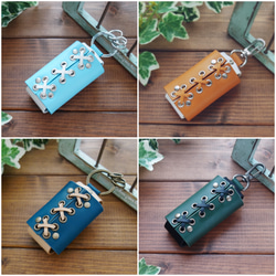 【受注製作】入れたままでボタンが押せる！オーダーメイドなひも編みレザースマートキーケース 【送料無料】 16枚目の画像