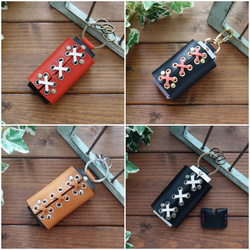 【受注製作】入れたままでボタンが押せる！オーダーメイドなひも編みレザースマートキーケース 【送料無料】 17枚目の画像