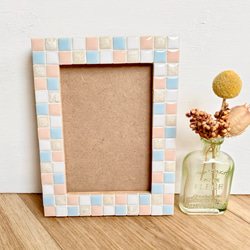 L版または2L版フォトフレーム ピンク&ホワイト 木製壁掛け対応写真立て