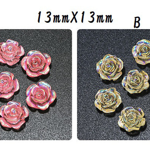 バラ 花 6個 チャーム オーロラ鍍金 樹脂 薔薇 デコパーツ