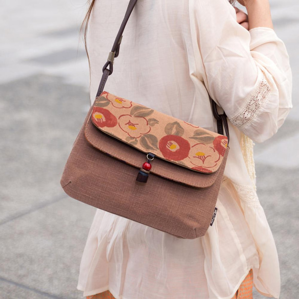 柿渋染】ショルダーバッグ「2way ポシェット マカロン(紅椿)」KS-180b