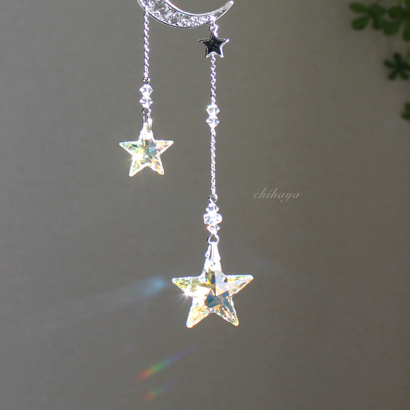 ショートタイプ✨光星（三ツ星）＆輝月 （シルバームーン）サンキャッチャー（Swarovski クリスタル） 3枚目の画像