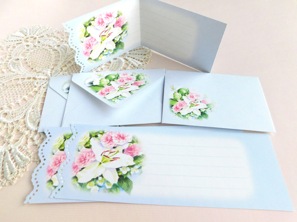 バラとカサブランカのミニ封筒＆メッセージカード（外模様） 2枚目の画像