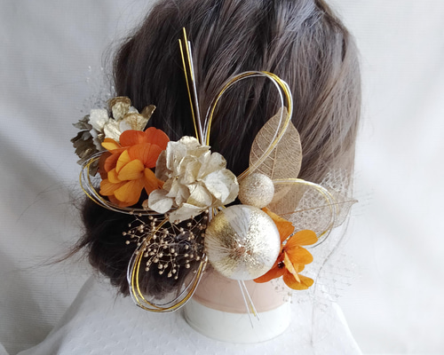 ヘッドアクセサリー ドライフラワーアクセ 送料無料】胡蝶蘭 ホワイトピンク 髪飾り ドライフラワー ヘッド