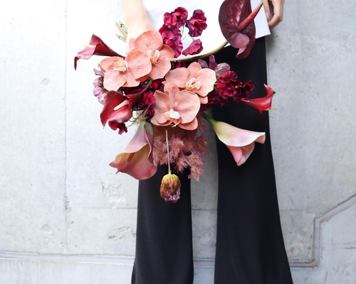 アーティシャルフラワーブーケ 胡蝶蘭、アンスリウム、カラー 人気