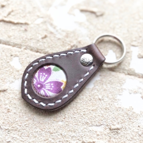 レザー キーホルダー2 沖縄紅型 お守り ミンサー刻印 キーリング