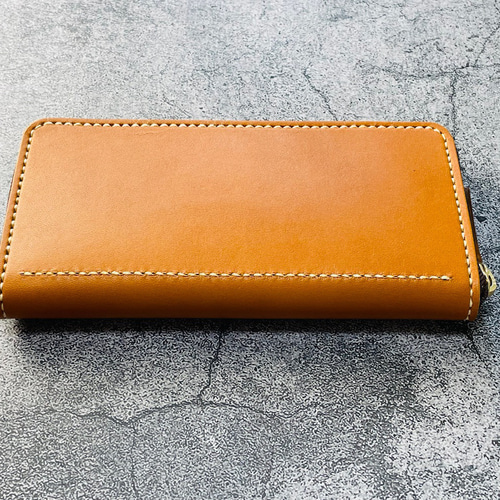 手縫キャメル糸】コンパクトラウンドジップキャメル色本革長財布
