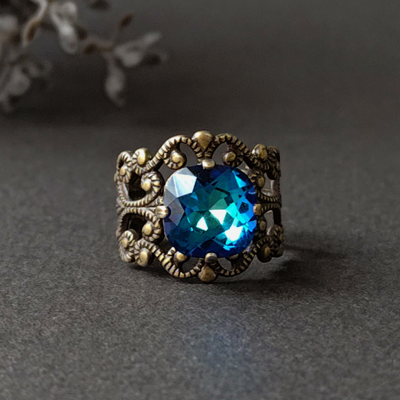 流行百慕達藍 | 方形高品質水晶優雅戒指 | 古董藍夢幻 第1張的照片