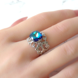 流行百慕達藍 | 方形高品質水晶優雅戒指 | 古董藍夢幻 第4張的照片