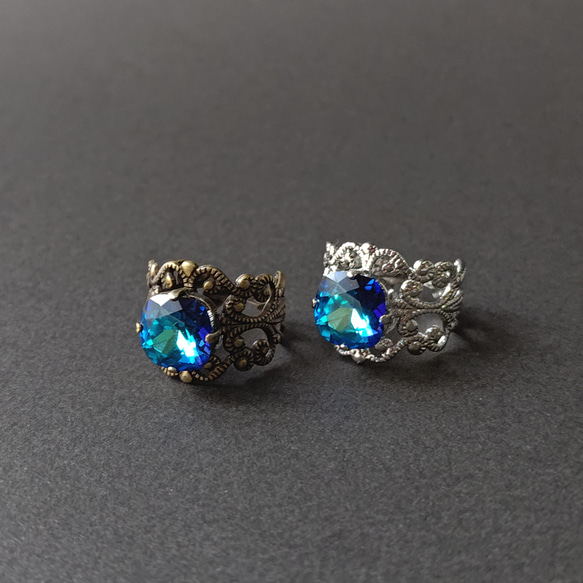 流行百慕達藍 | 方形高品質水晶優雅戒指 | 古董藍夢幻 第5張的照片