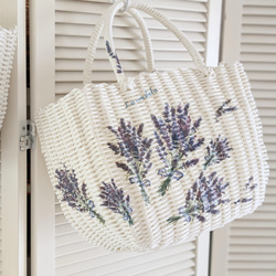 お洒落moriガールのピンクローズ刺繍レース付きカジュアルプチ編みかご